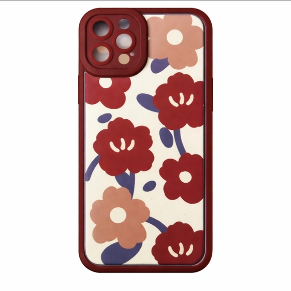 The Unbranded Brand Other - iPhone 13/14 Case Burgundy Retro Floral Print Cream Mod Flower Design